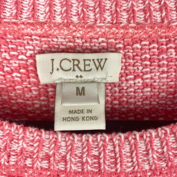 J Crew Pink White Knit Marled 3/4 Sleeve Seed Stitch Crewneck Pullover Sweater - Picture 2 of 5